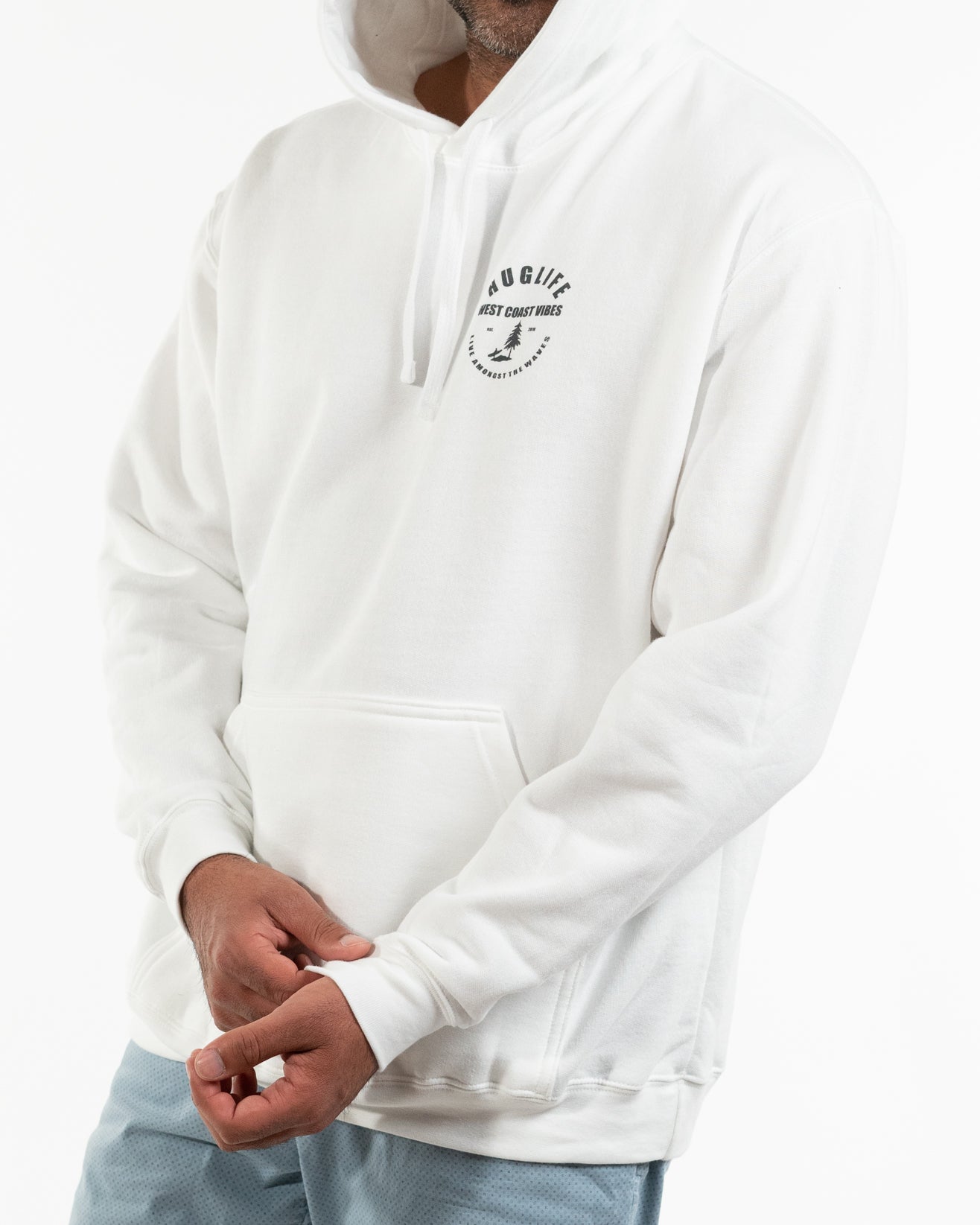 The Chris / Unisex White Hoodie / Charcoal West Coast Vibes